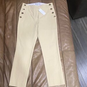 DEREK LAM IO CROSSBODY Stylish Beige GOLD Button-Accent Pants